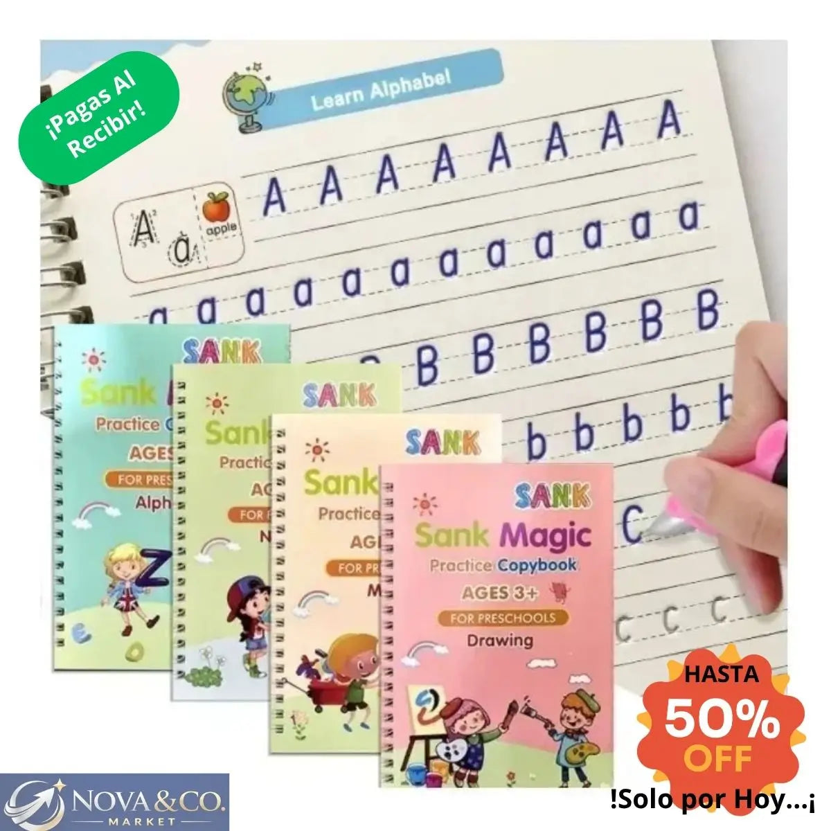 Set 4 Cuadernos Mágicos Caligrafia Montessori
