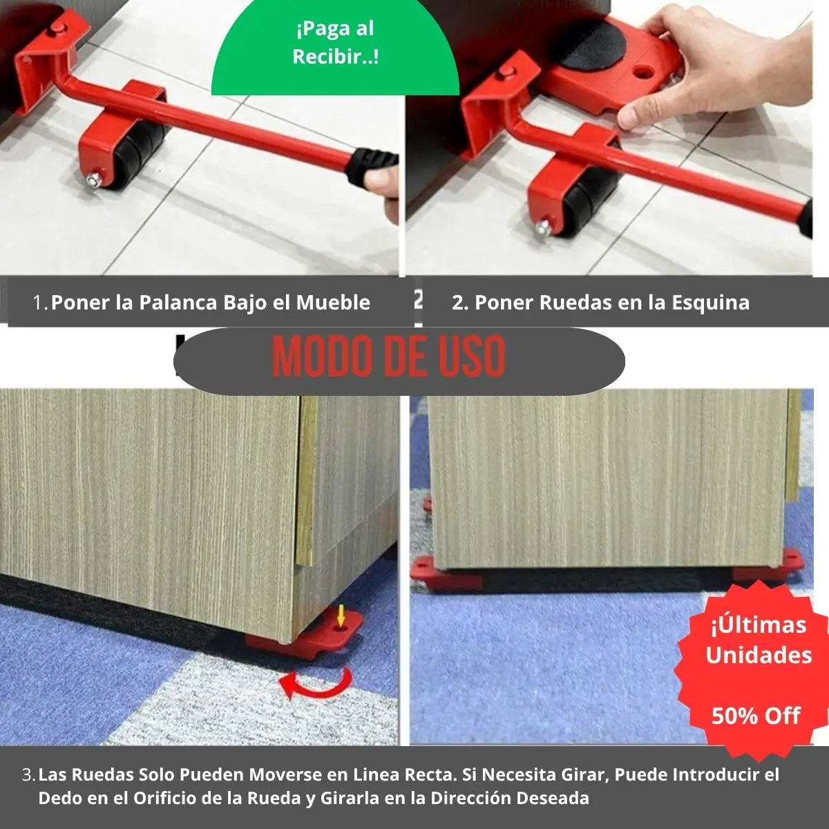 Kit 4 Ruedas Para Mover Muebles