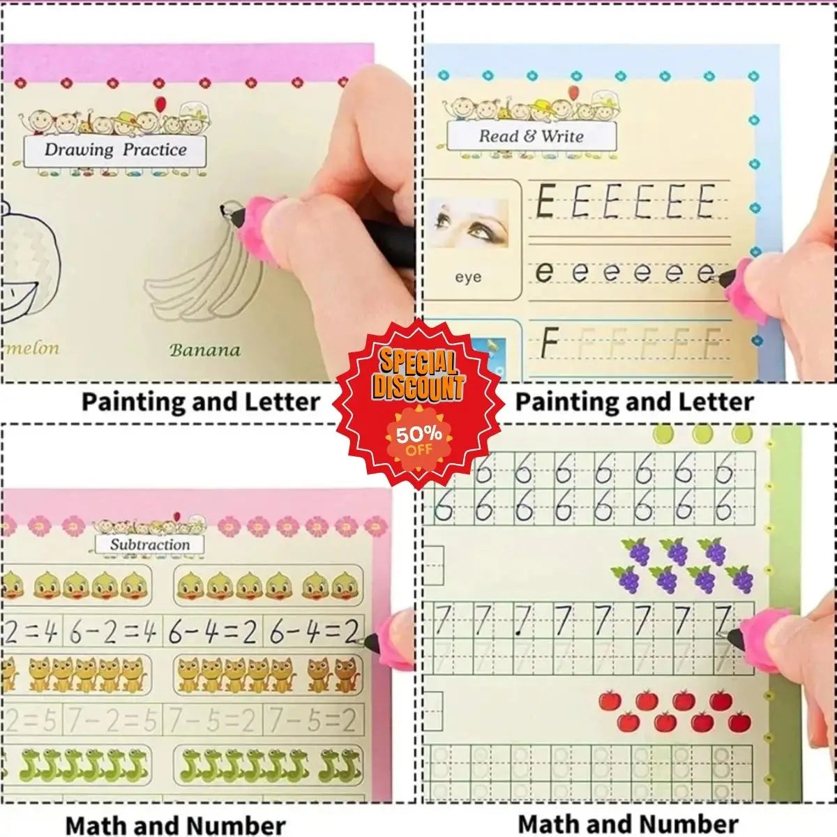 Set 4 Cuadernos Mágicos Caligrafia Montessori