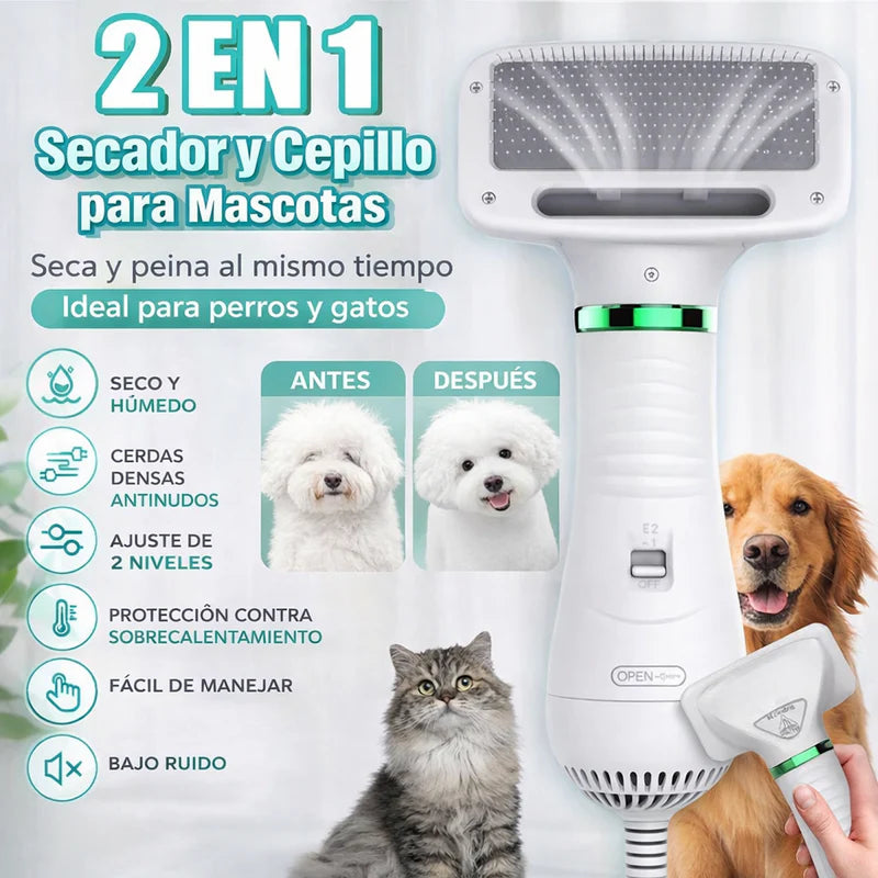 Secador y Cepillo para Mascotas 2 en 1